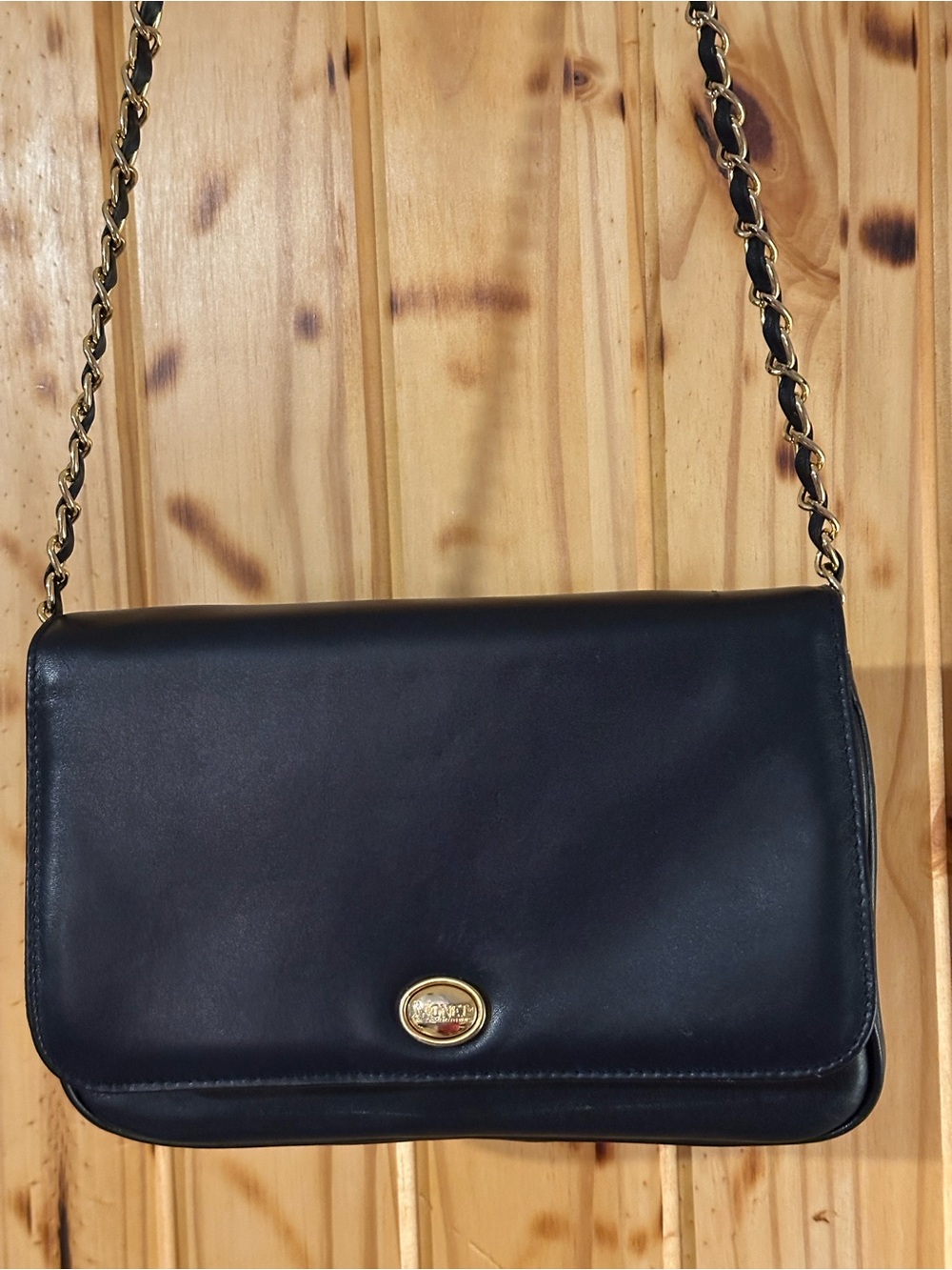 Vintage 80’s Monet Patent Leather Chain-Shoulder Crossbody with Gold Accent